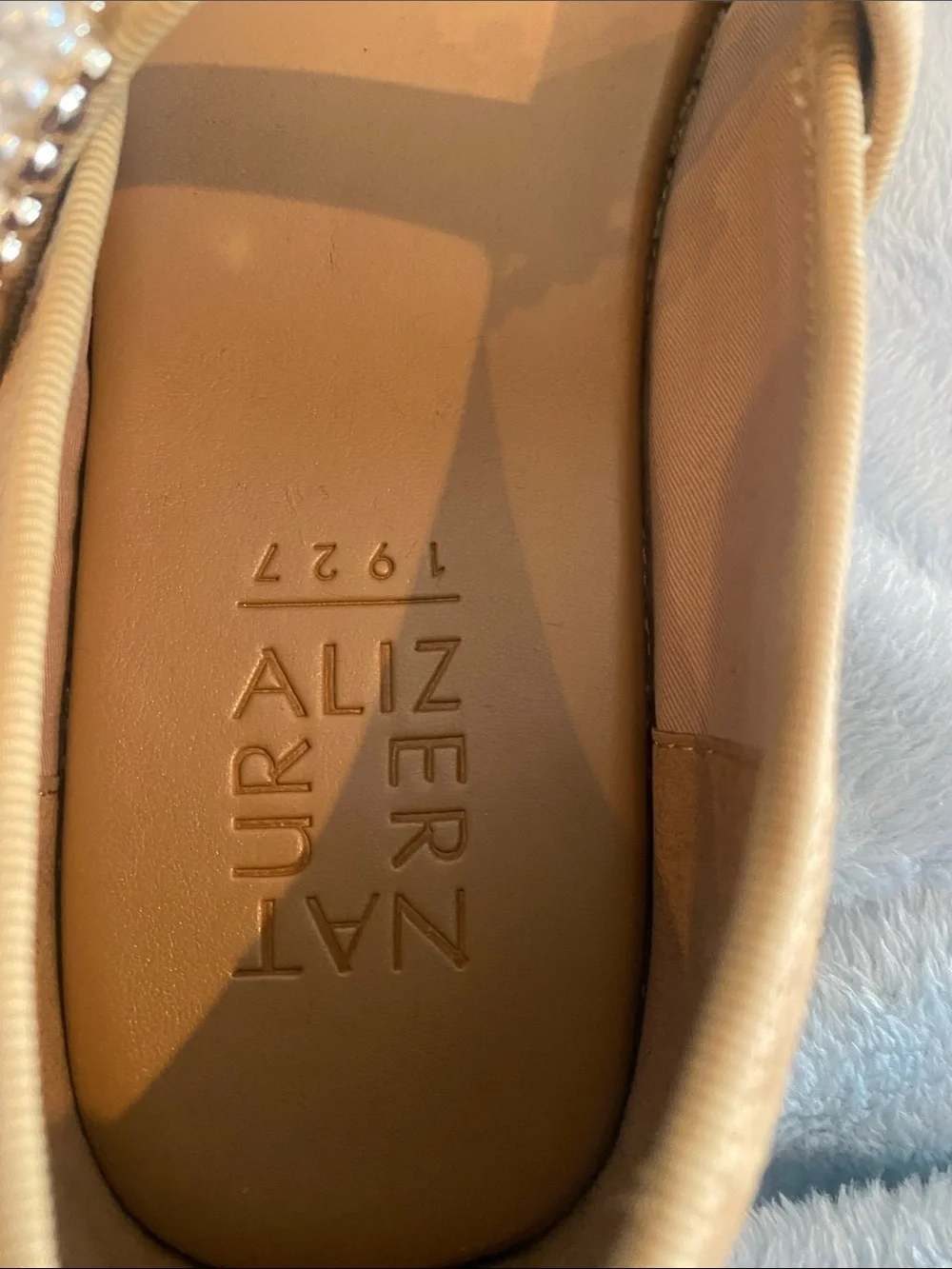 Naturalizer Tan Suede Mary Jane Flats with Pearl Buckle